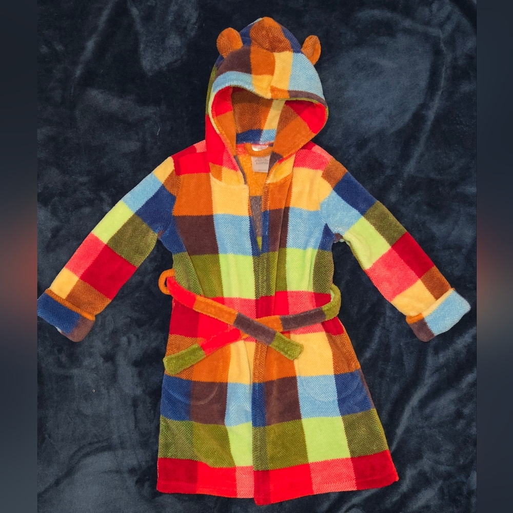 Baby Gap Happy Plaid Fuzzy Robe With Bear Ears Toddler 4 Years Unisex